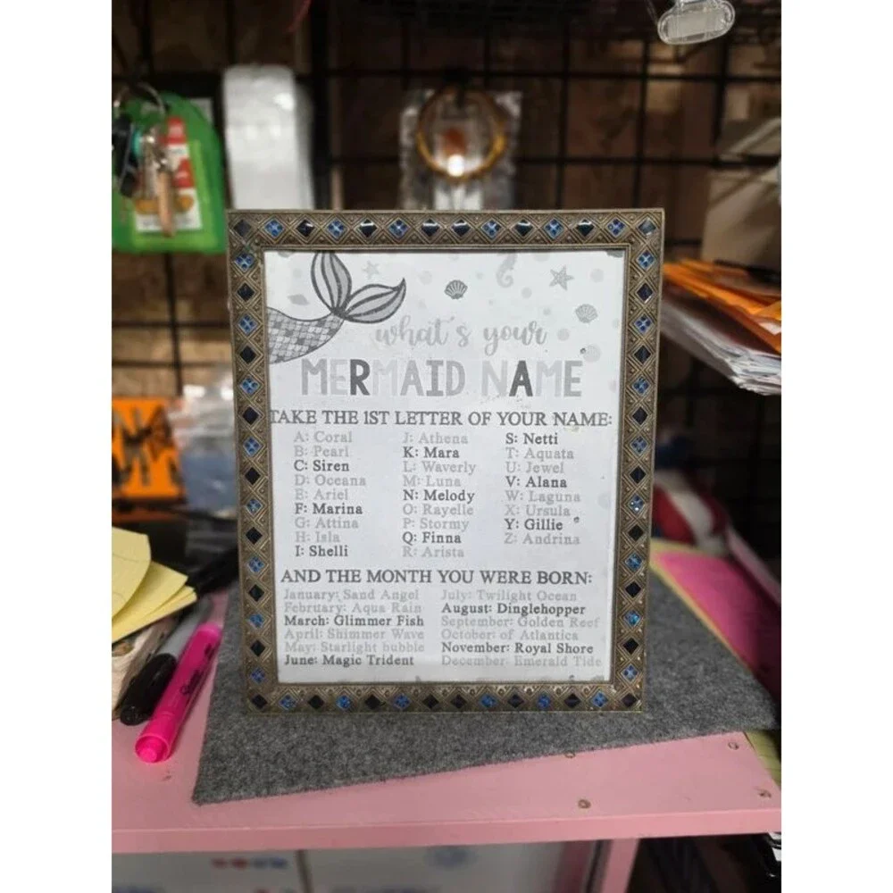Vintage jeweled frame with mermaid info 8x10